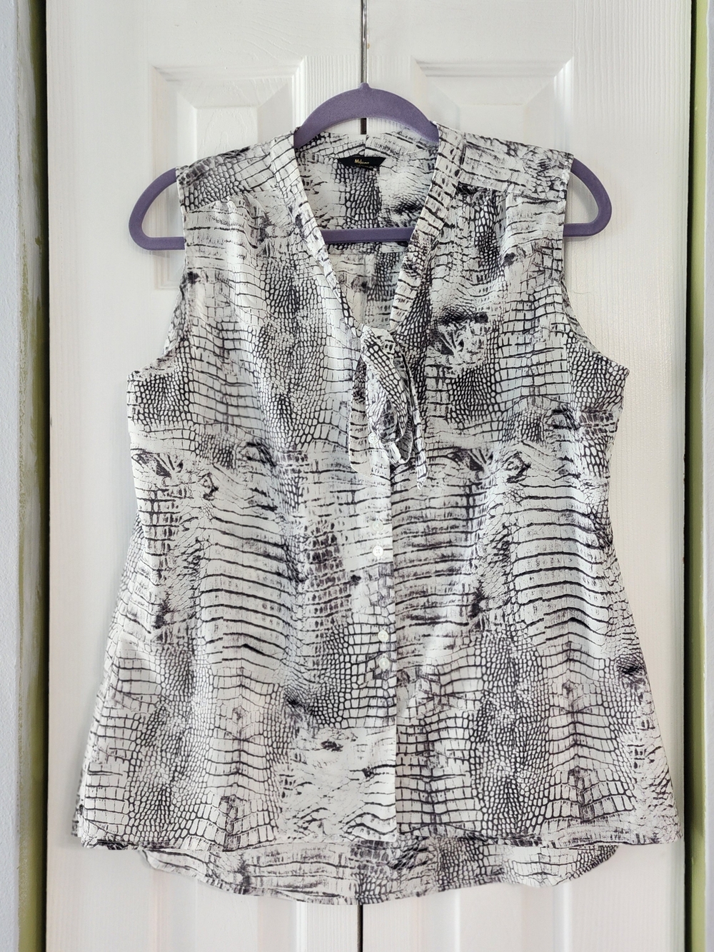 Milano Black & White Printed Sleeveless V-Neck Blouse Monocrome Size M